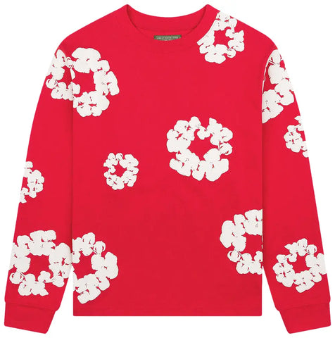 Denim Tears Long Sleeve Cotton Wreath T-shirt Red Men's