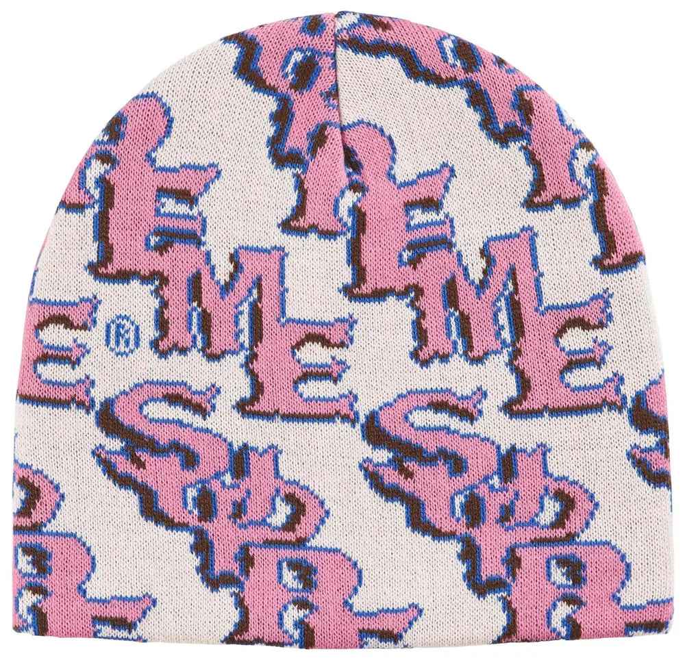 Supreme Slanted Gothic Outline Beanie White/Pink