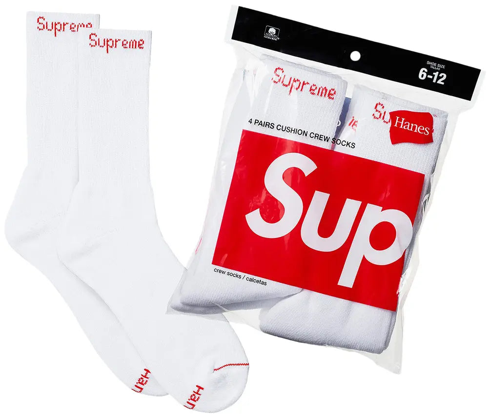 Supreme Hanes Crew Socks (4 Pack) White