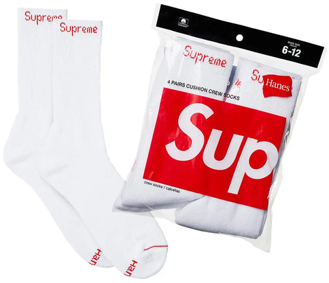 Supreme Hanes Crew Socks (4 Pack) White