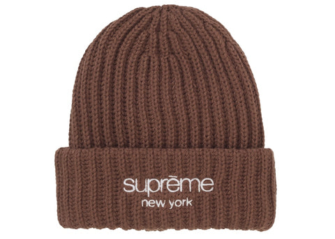 Supreme Chunky Rib Classic Logo Beanie Brown