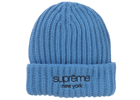 Supreme Classic Logo Chunky Ribbed Beanie (FW24) Blue - Primary Image