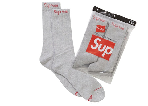 Supreme Hanes Crew Socks (4 Pack) Heather Grey - Primary Image