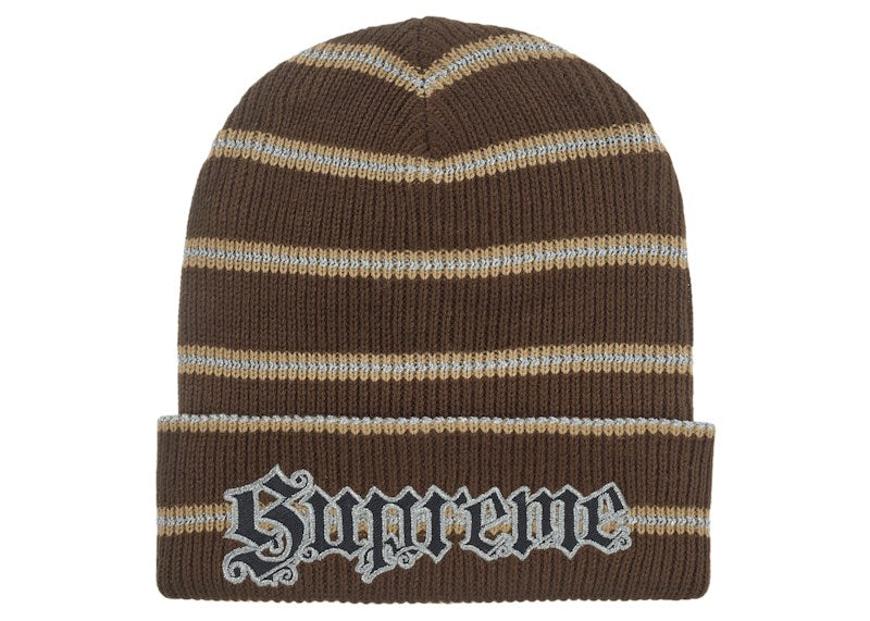 Supreme Metallic Stripe Beanie Brown