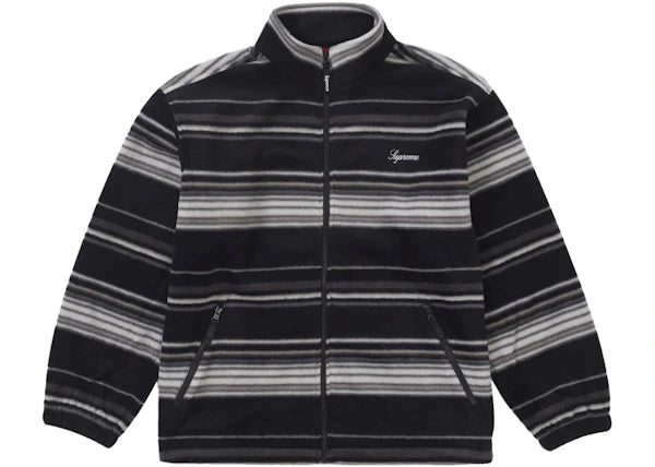 Supreme Stripe Zip Up Fleece Jacket Black