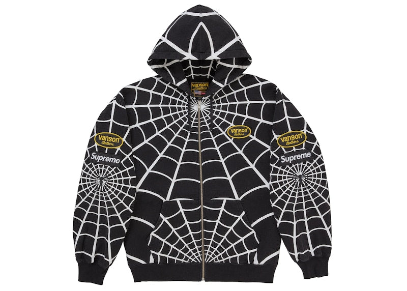 Supreme Vanson Leathers Spider-Man Zip Up Hooded Sweatshirt Black