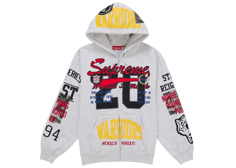 Supreme Warriors Applique Zip Up Hooded Sweatshirt Ash Grey